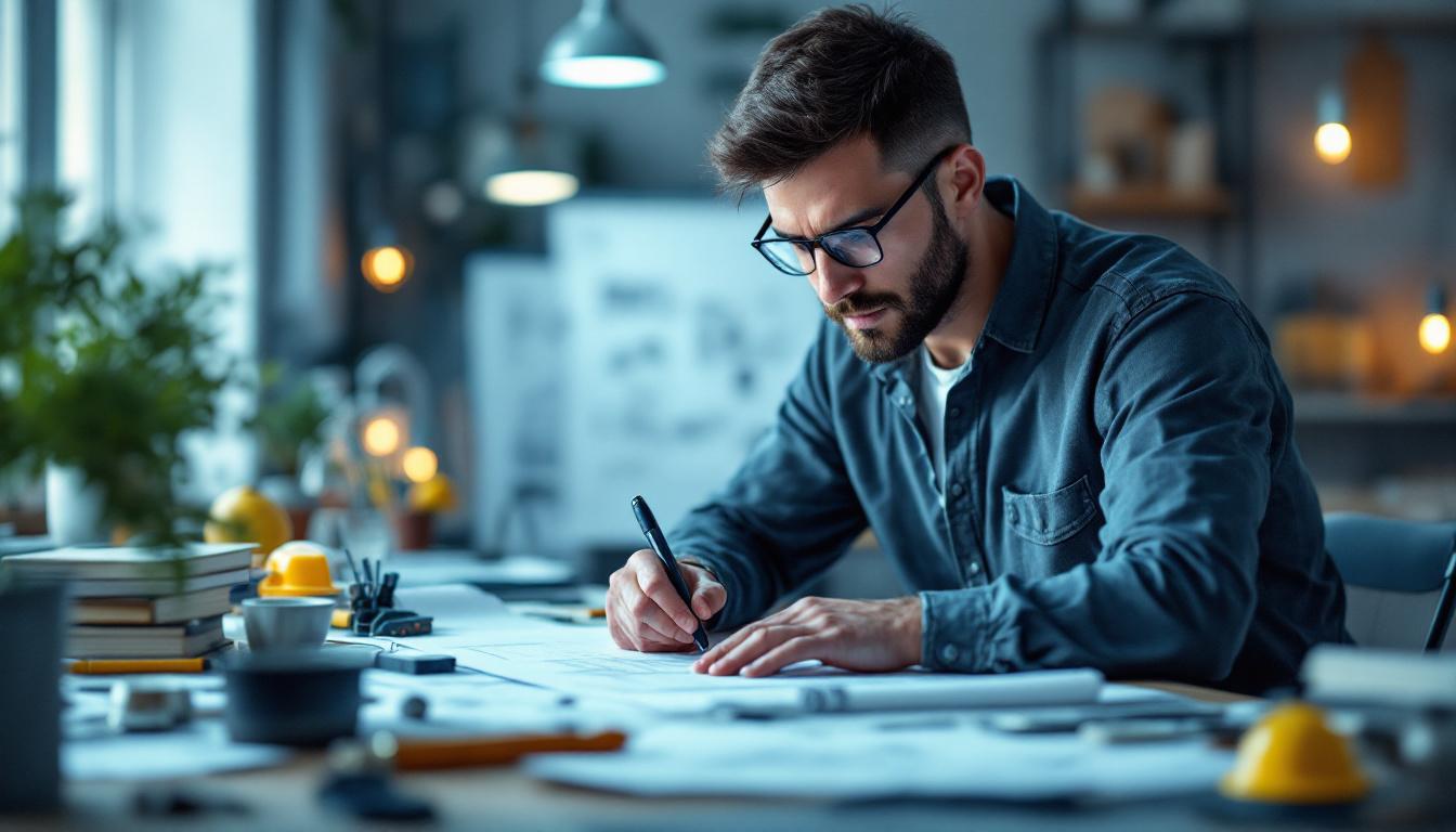 A photograph of a skilled electrical engineer working on a lighting project