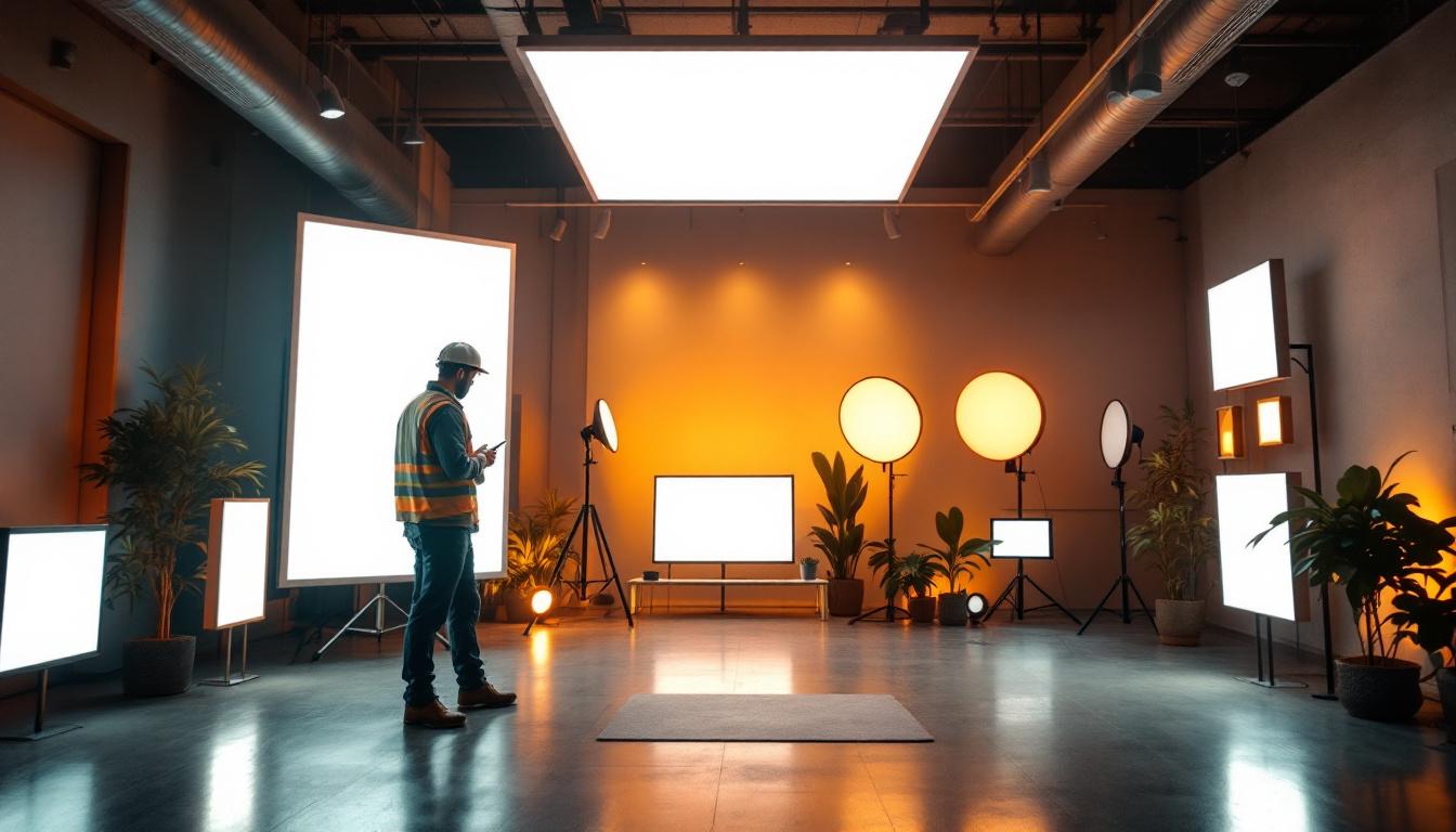 A photograph of a well-lit indoor space showcasing various led panel configurations in use