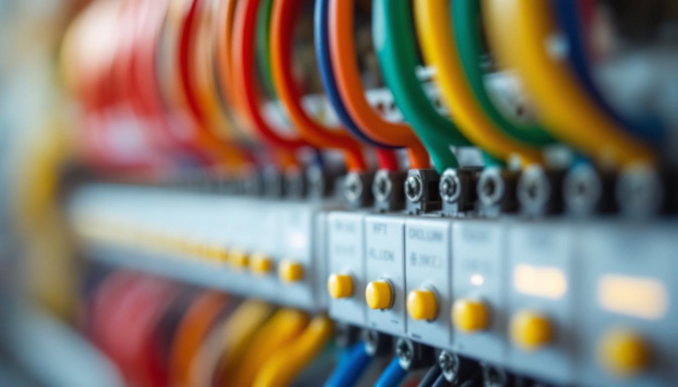 A photograph of a close-up of a well-organized electrical panel showcasing various colored wires
