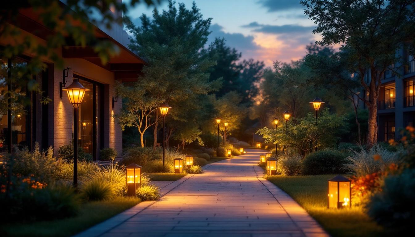 A photograph of a vibrant outdoor scene illuminated by innovative lighting technology