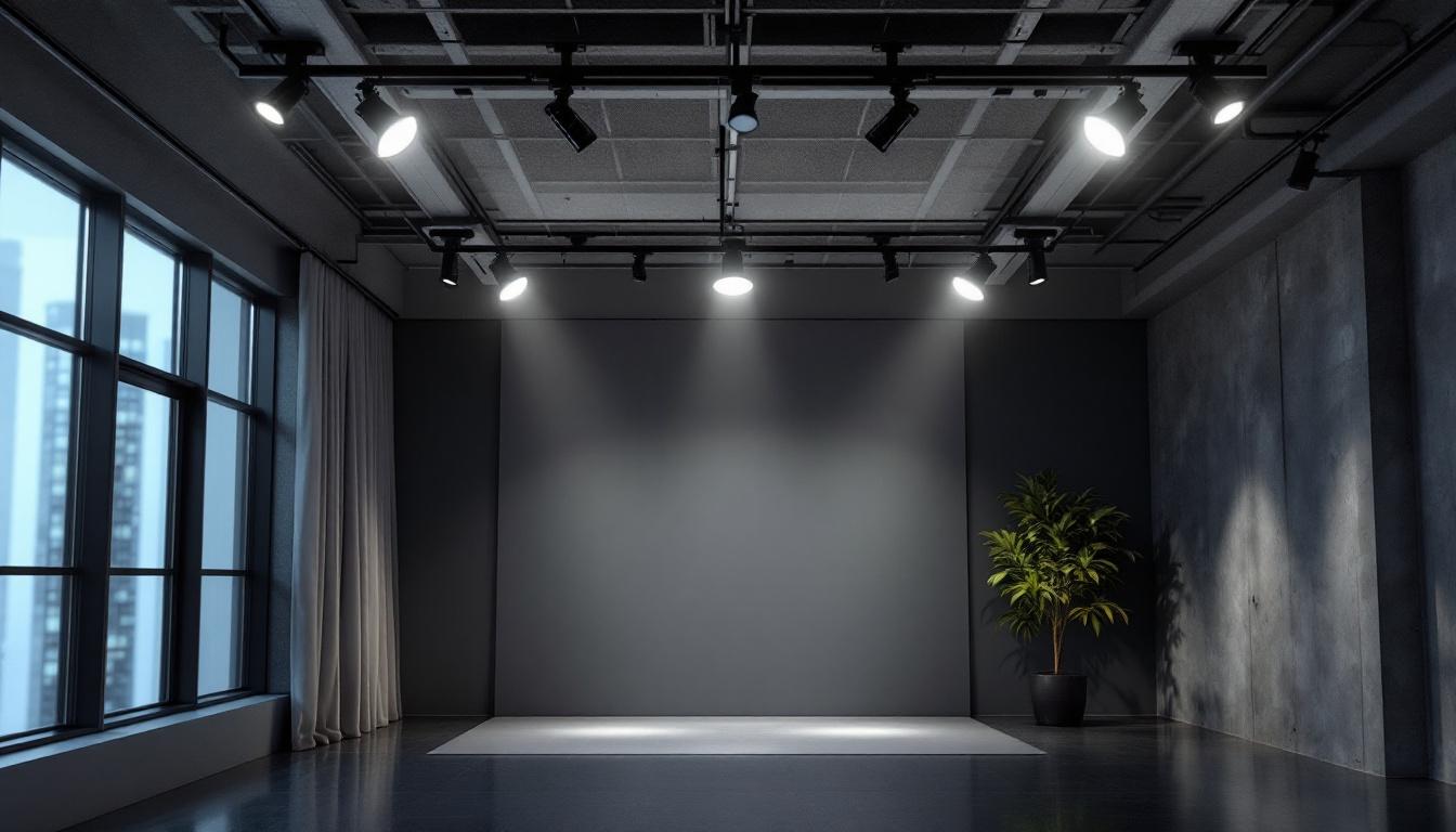 A photograph of a well-lit interior space featuring 8 feet track lighting
