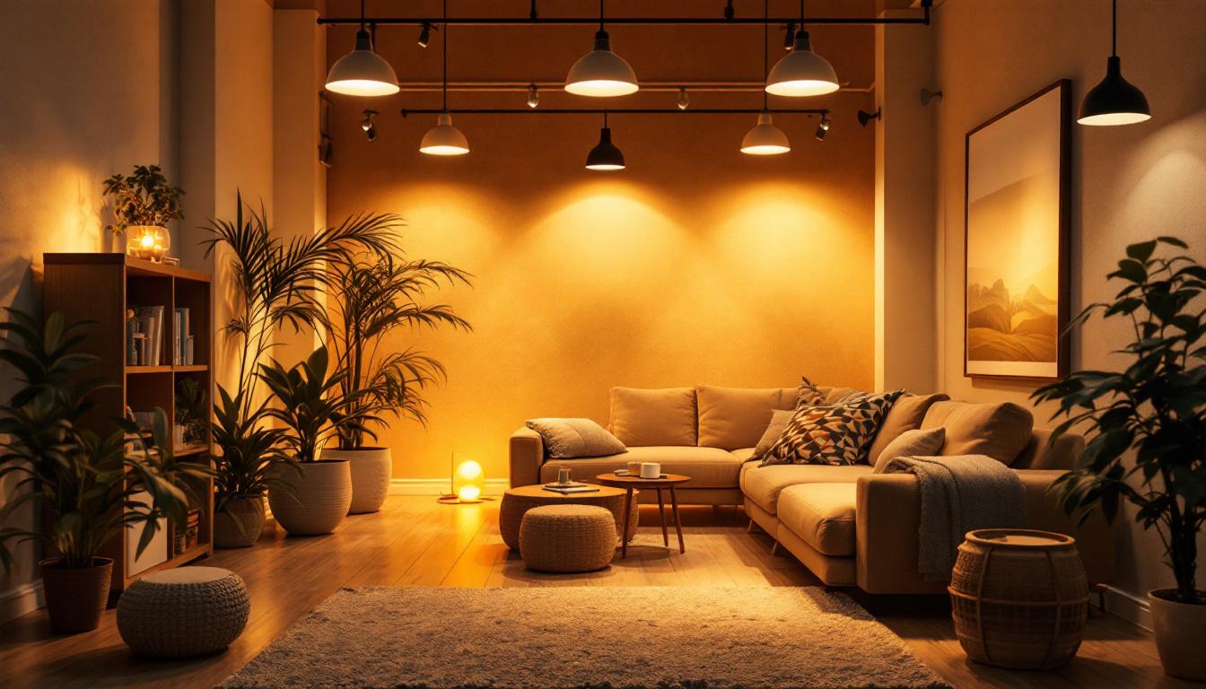 A photograph of a well-lit indoor space showcasing various lighting fixtures that emit 1600 lumens