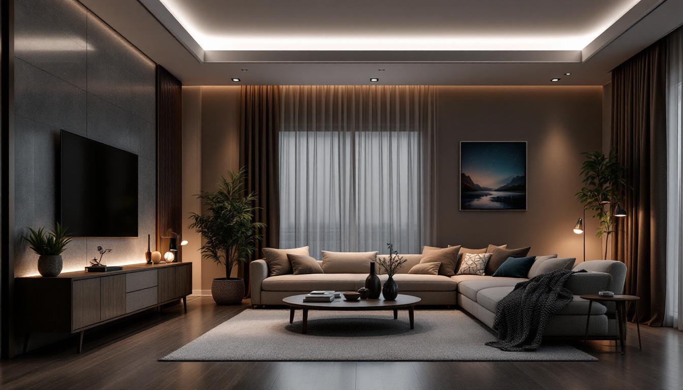 A photograph of a modern living space featuring sleek 4-inch square recessed lighting fixtures