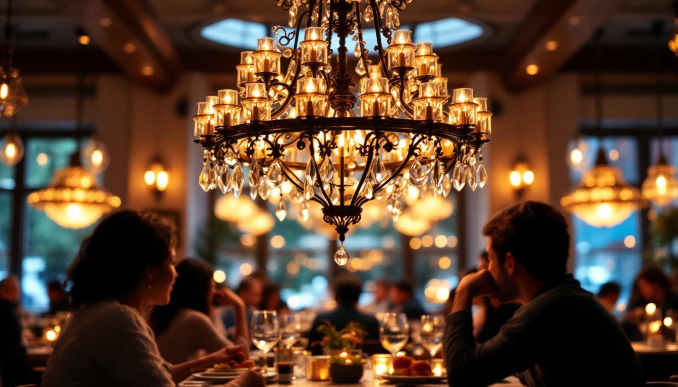 A photograph of a beautifully designed restaurant chandelier