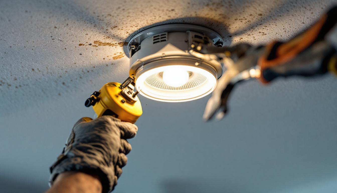 A photograph of a close-up shot of a ceiling light mounting bracket extension being installed