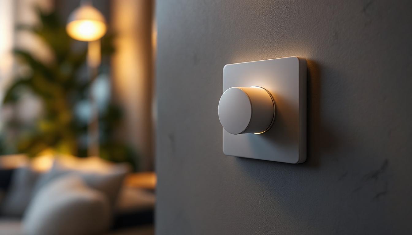 A photograph of a modern led light dimmer switch in an elegantly designed interior setting