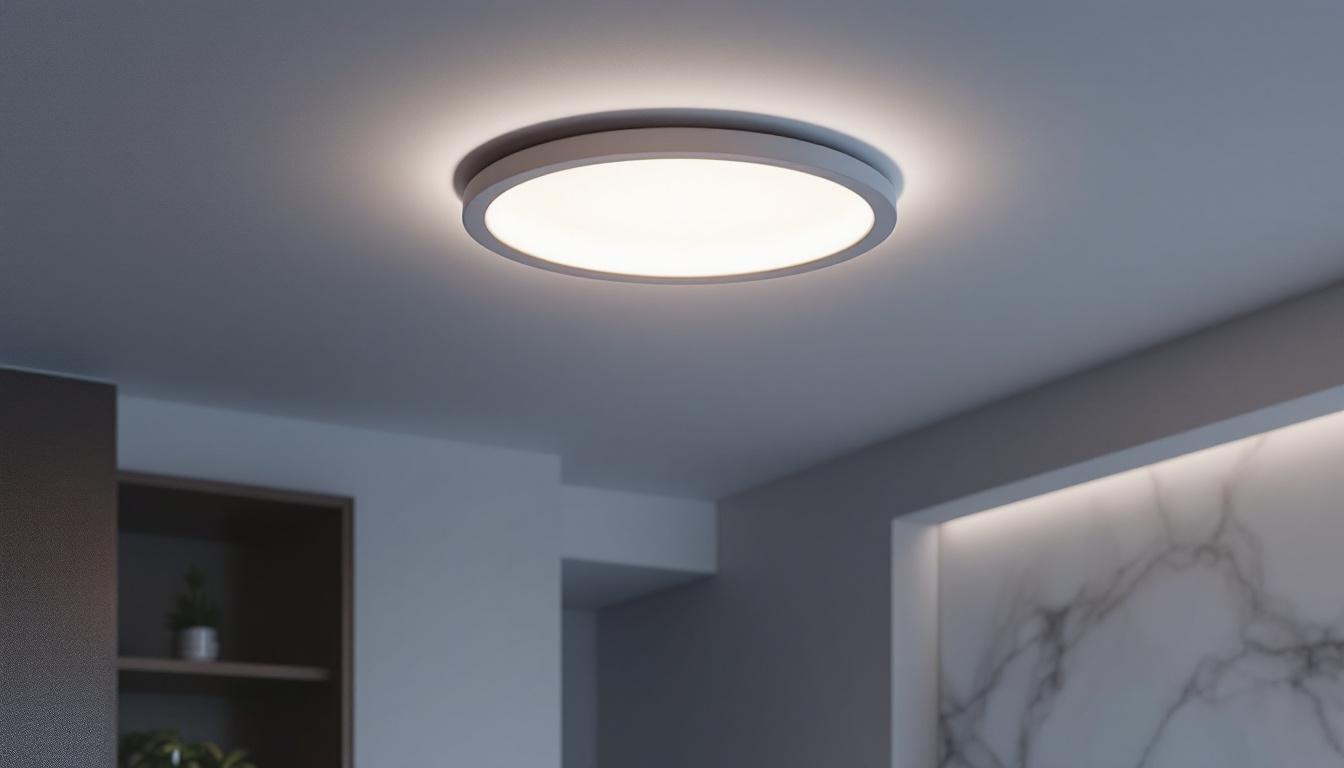 A photograph of a beautifully designed recessed lighting cover plate installed in a modern interior setting