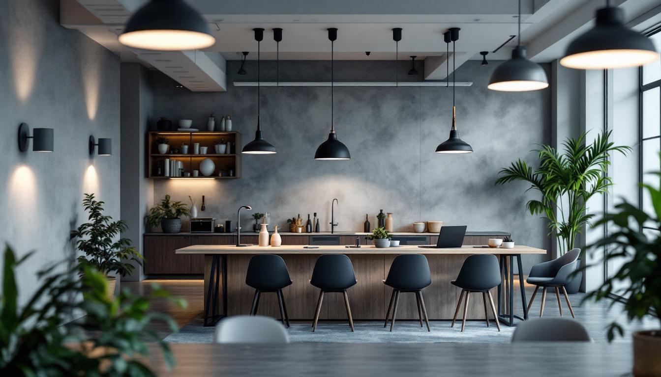 A photograph of a well-designed commercial space showcasing various lighting fixtures in use