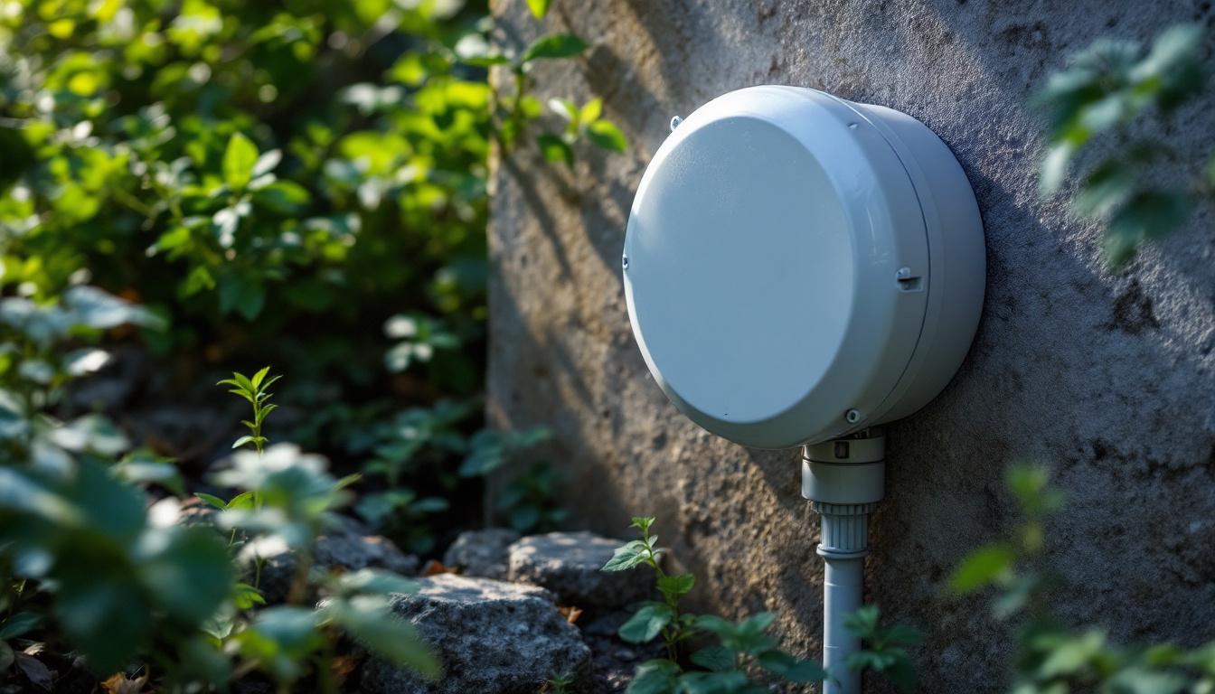 A photograph of a round junction box installed outdoors