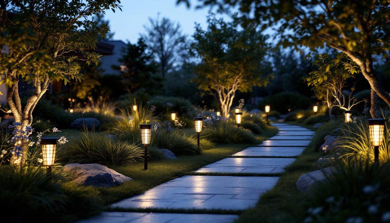 A photograph of a beautifully illuminated outdoor space featuring solar waterproof lights in use