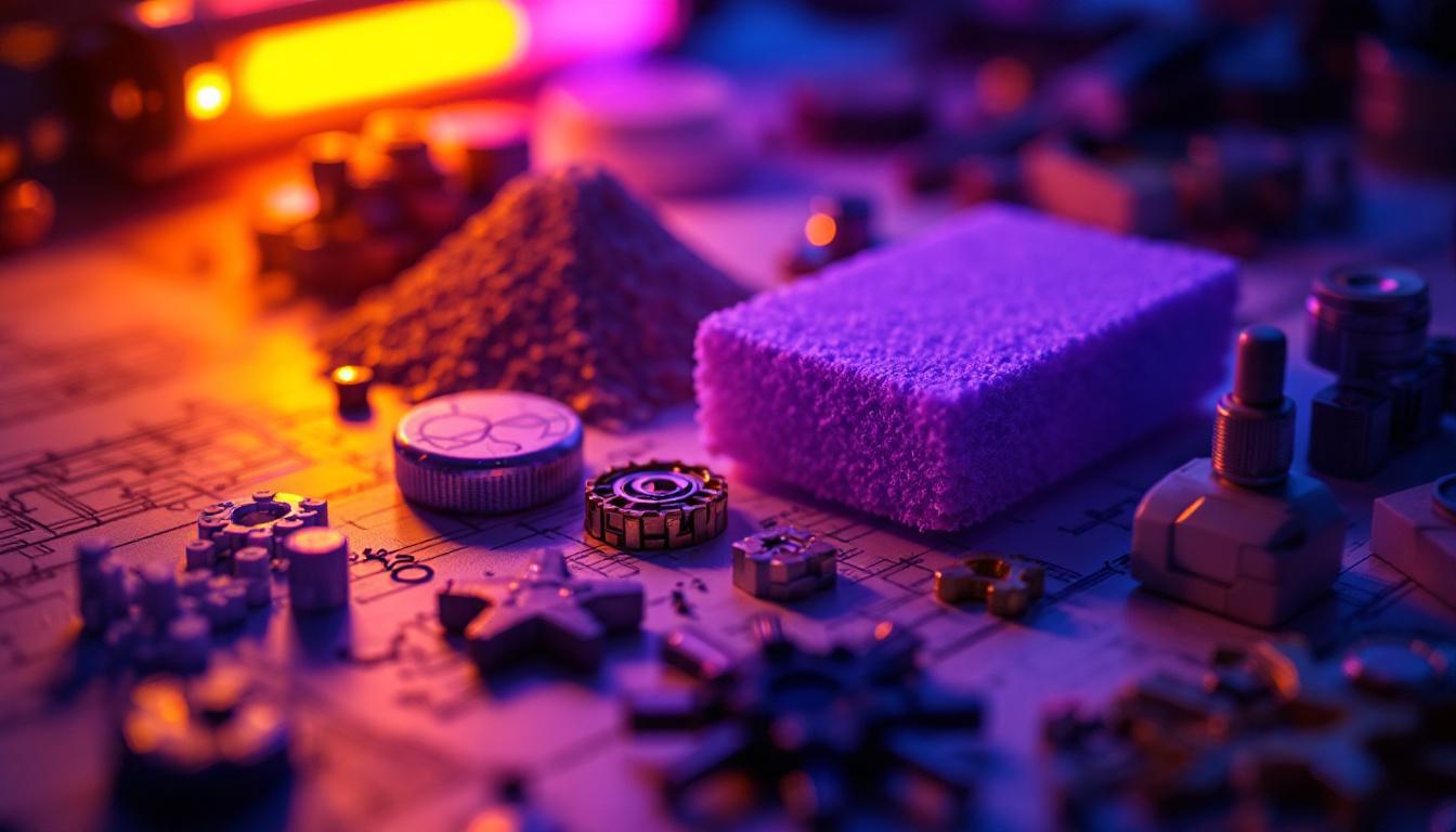 A photograph of a close-up of a uv light source illuminating various materials
