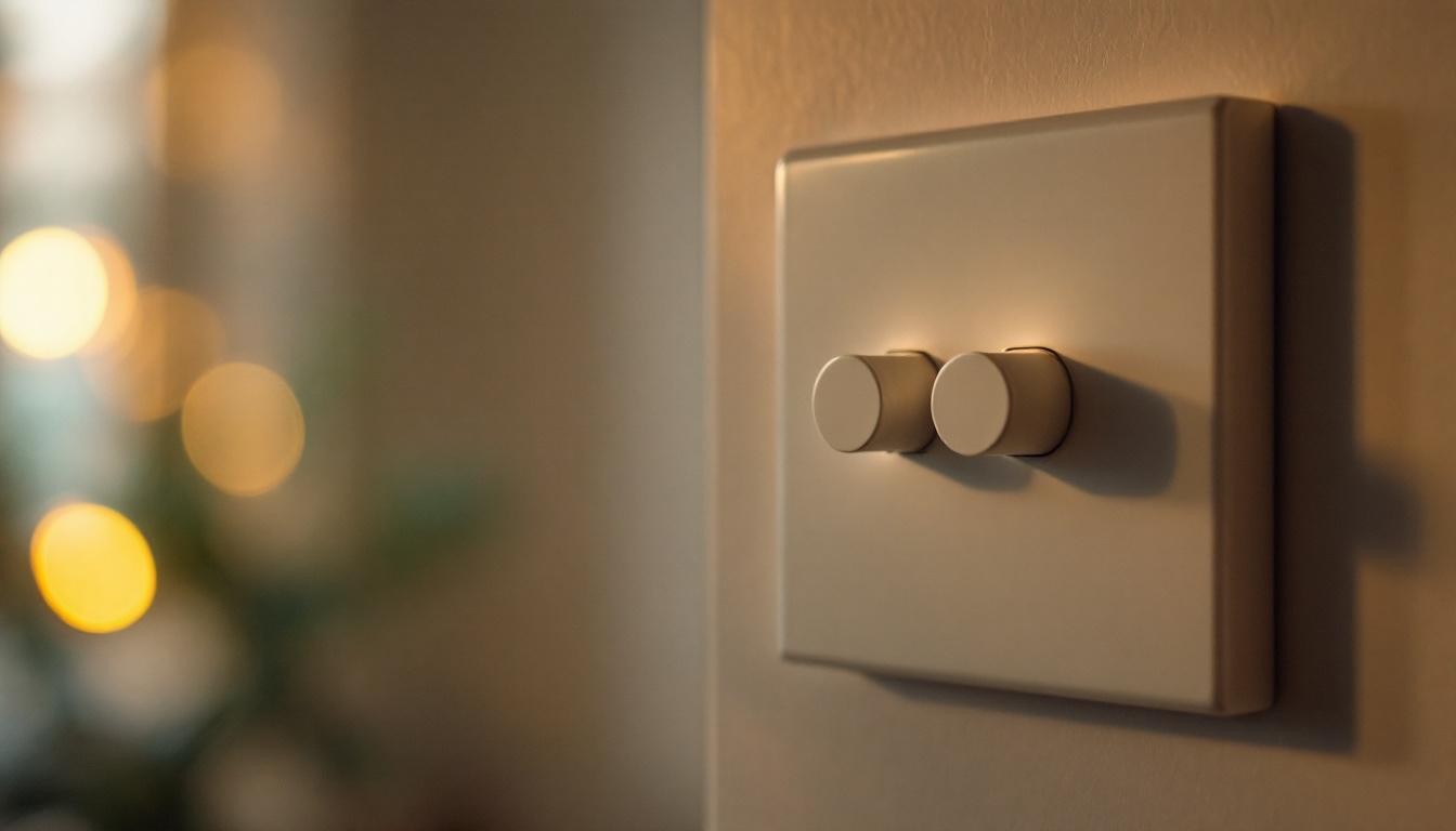 A photograph of a close-up view of a three-position light switch being operated