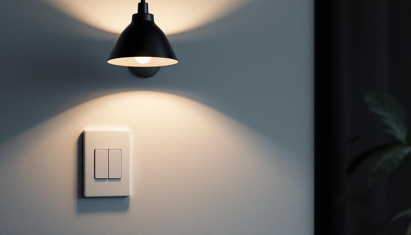 A photograph of a stylish electric wall switch integrated into a modern lighting design setting