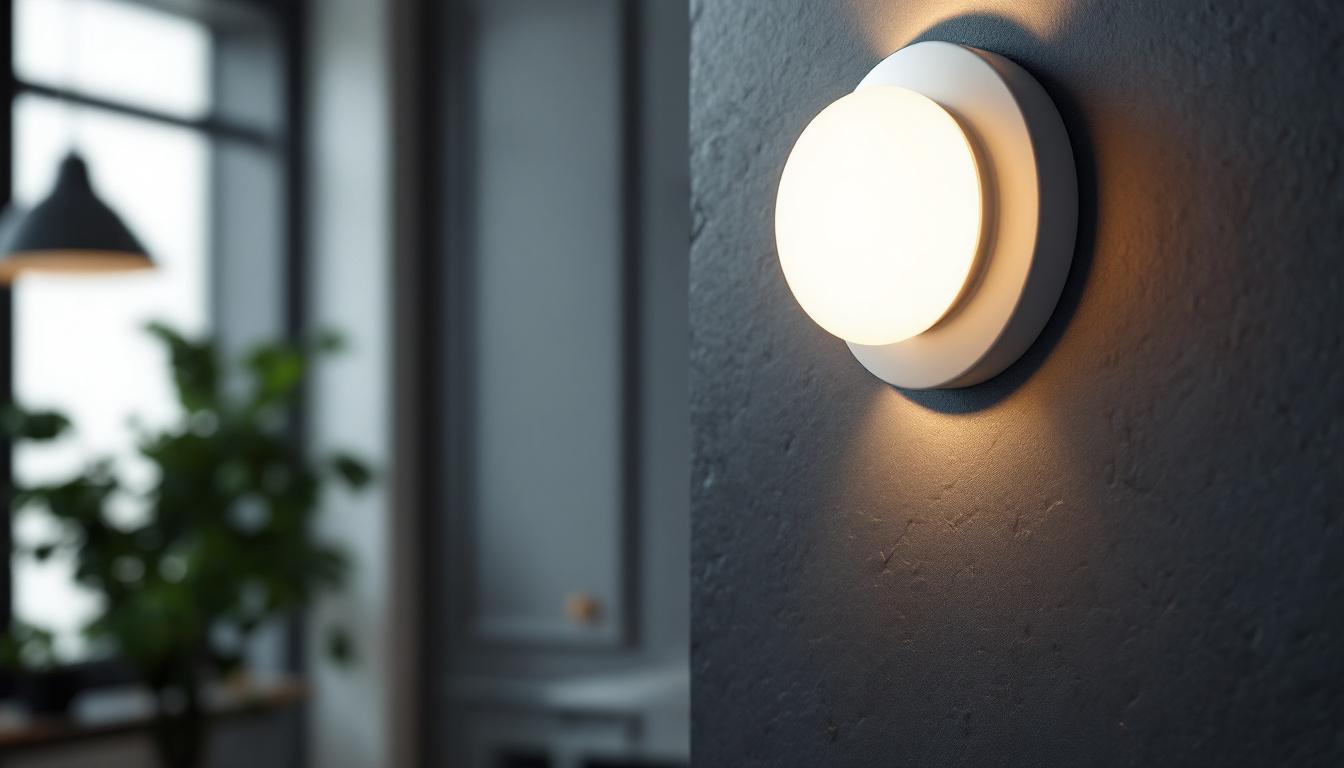 A photograph of a modern wall light fixture installed in a stylish interior setting