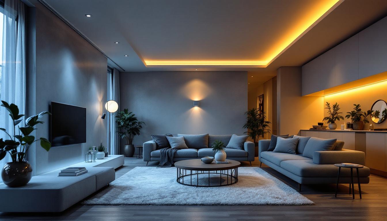 A photograph of a modern living space showcasing retrofit led recessed lighting in action