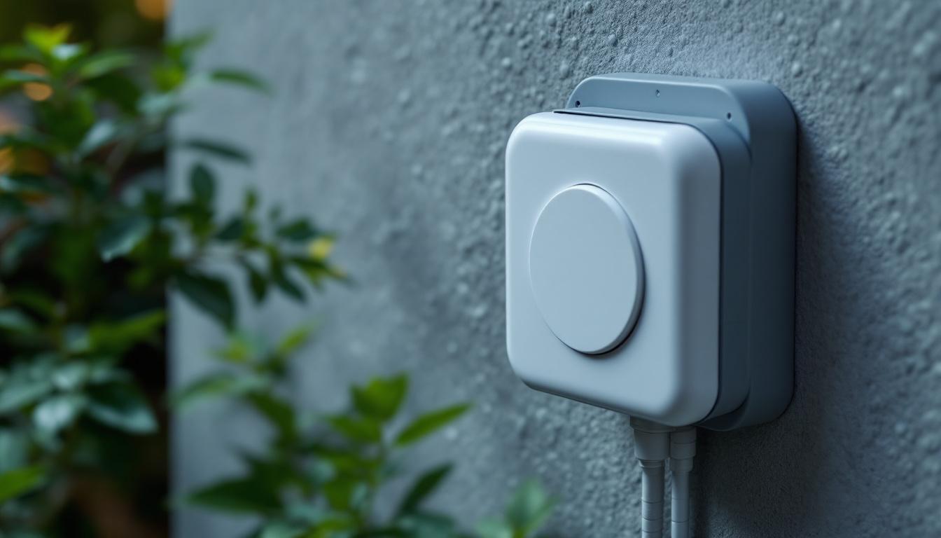 A photograph of a watertight receptacle box installed in an outdoor setting