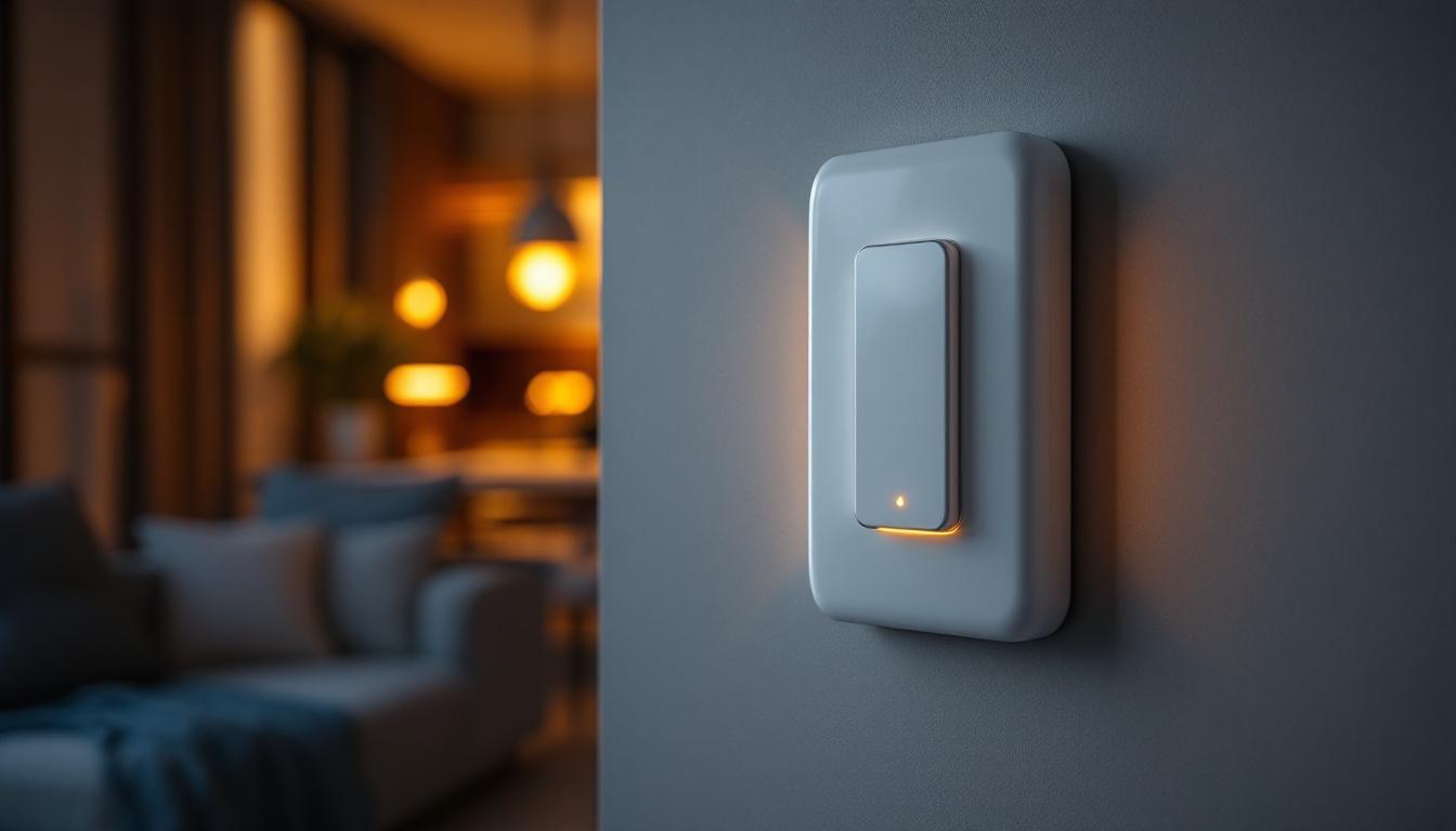 A photograph of a stylish wall switch timer installed in a modern home setting