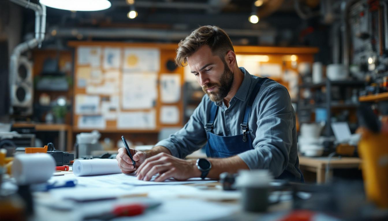 A photograph of a focused electrical engineer at work in a dynamic environment