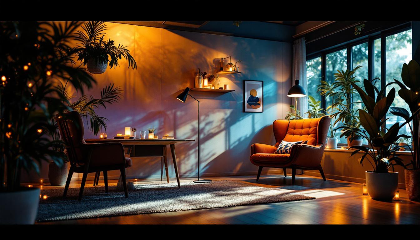 A photograph of a beautifully illuminated scene showcasing the interplay of natural and artificial light