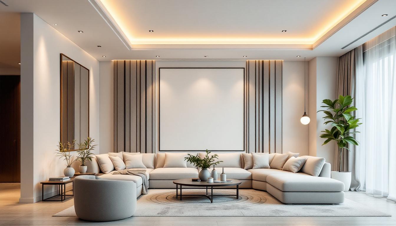 A photograph of a beautifully designed room featuring modern recessed lighting