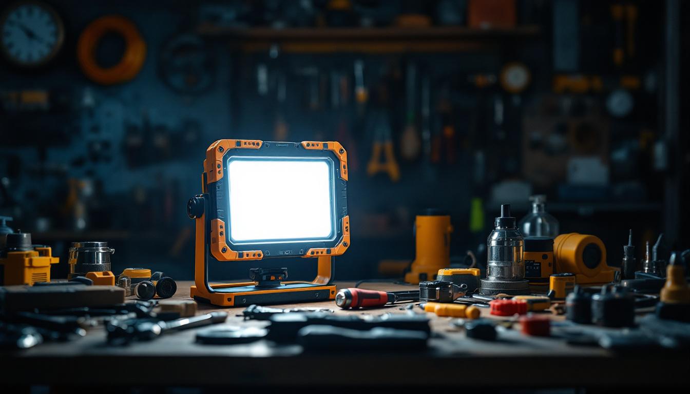 A photograph of a commercial electric work light in action