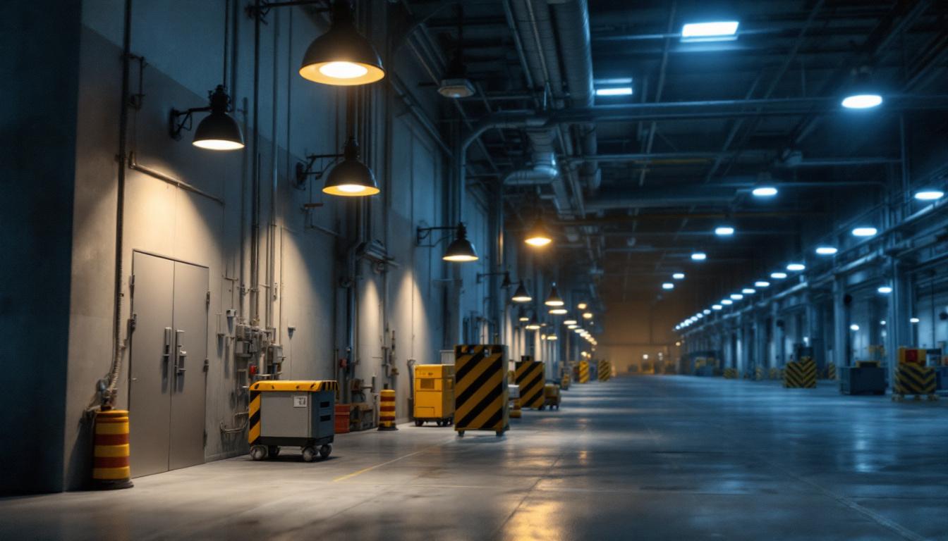 A photograph of a well-lit industrial environment showcasing class 1 division 2 lighting fixtures in action