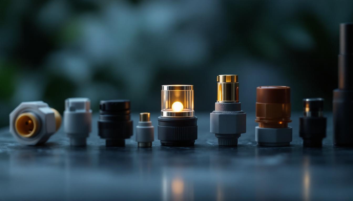 A photograph of capture a photograph of various outdoor landscape lighting connectors displayed alongside other common electrical connectors