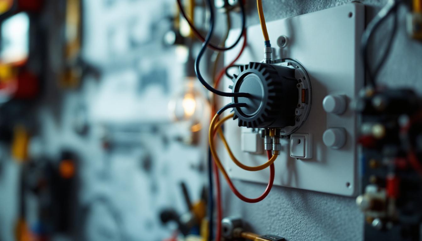 A photograph of a close-up of a modern light switch equipped with a timer mechanism