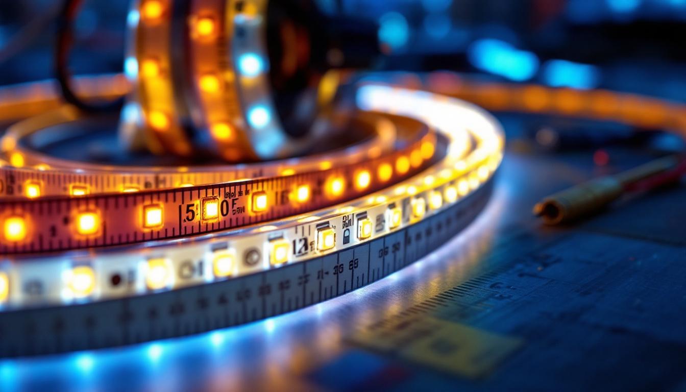 A photograph of a close-up shot of a 50-foot led tape light installation in a modern setting