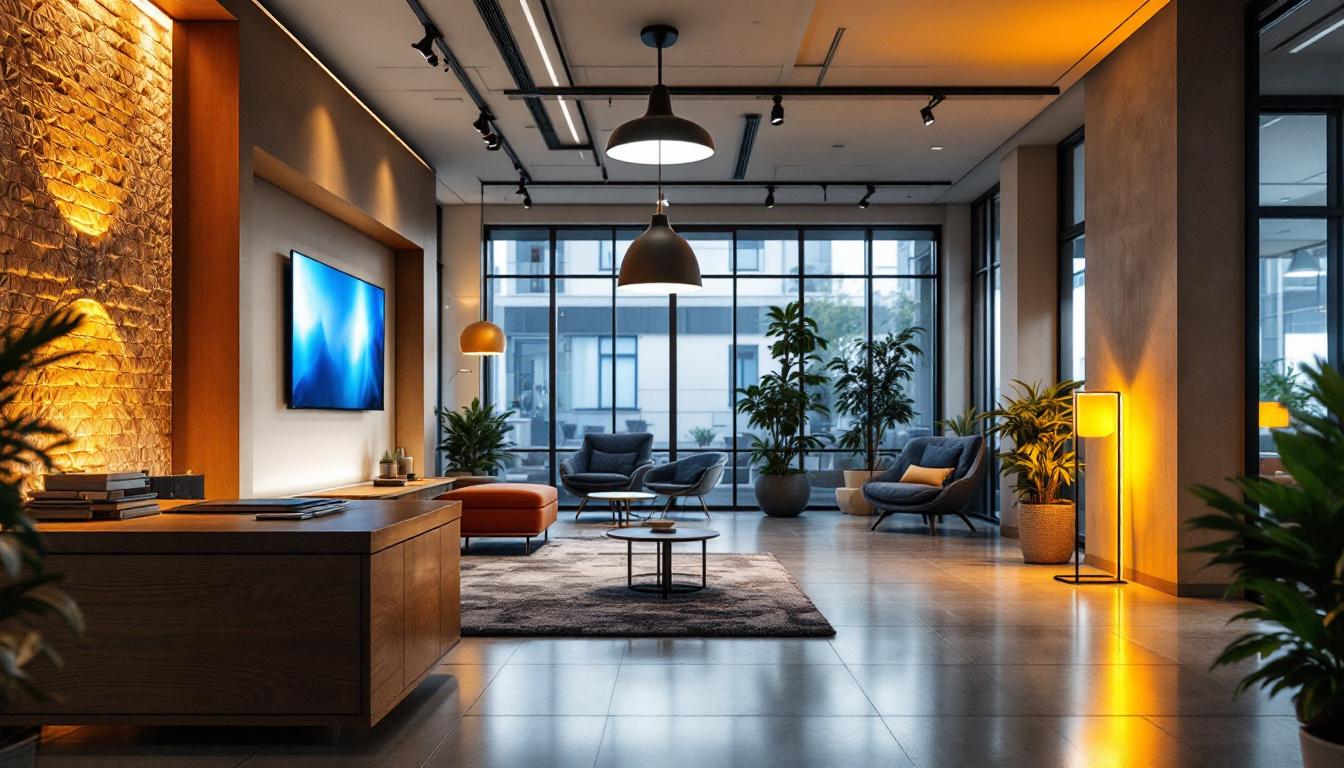 A photograph of a well-lit commercial space showcasing various led lighting installations