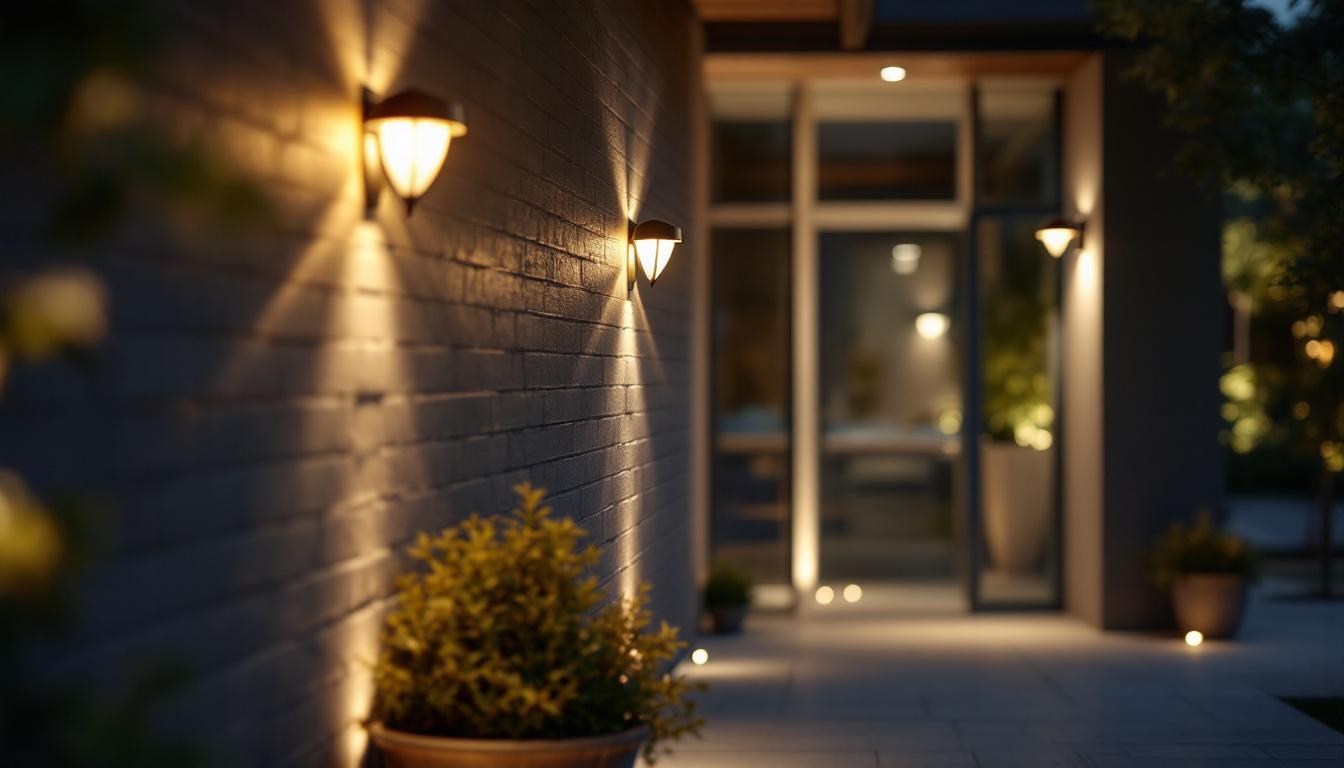 A photograph of a well-lit outdoor space showcasing various led security lighting fixtures in use