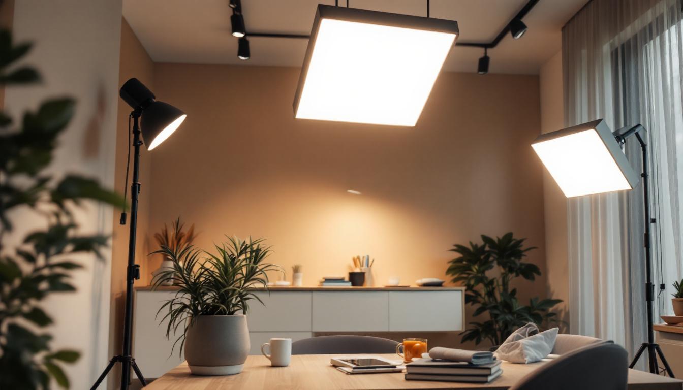 A photograph of a modern lighting setup featuring led square can lights in a well-designed interior space