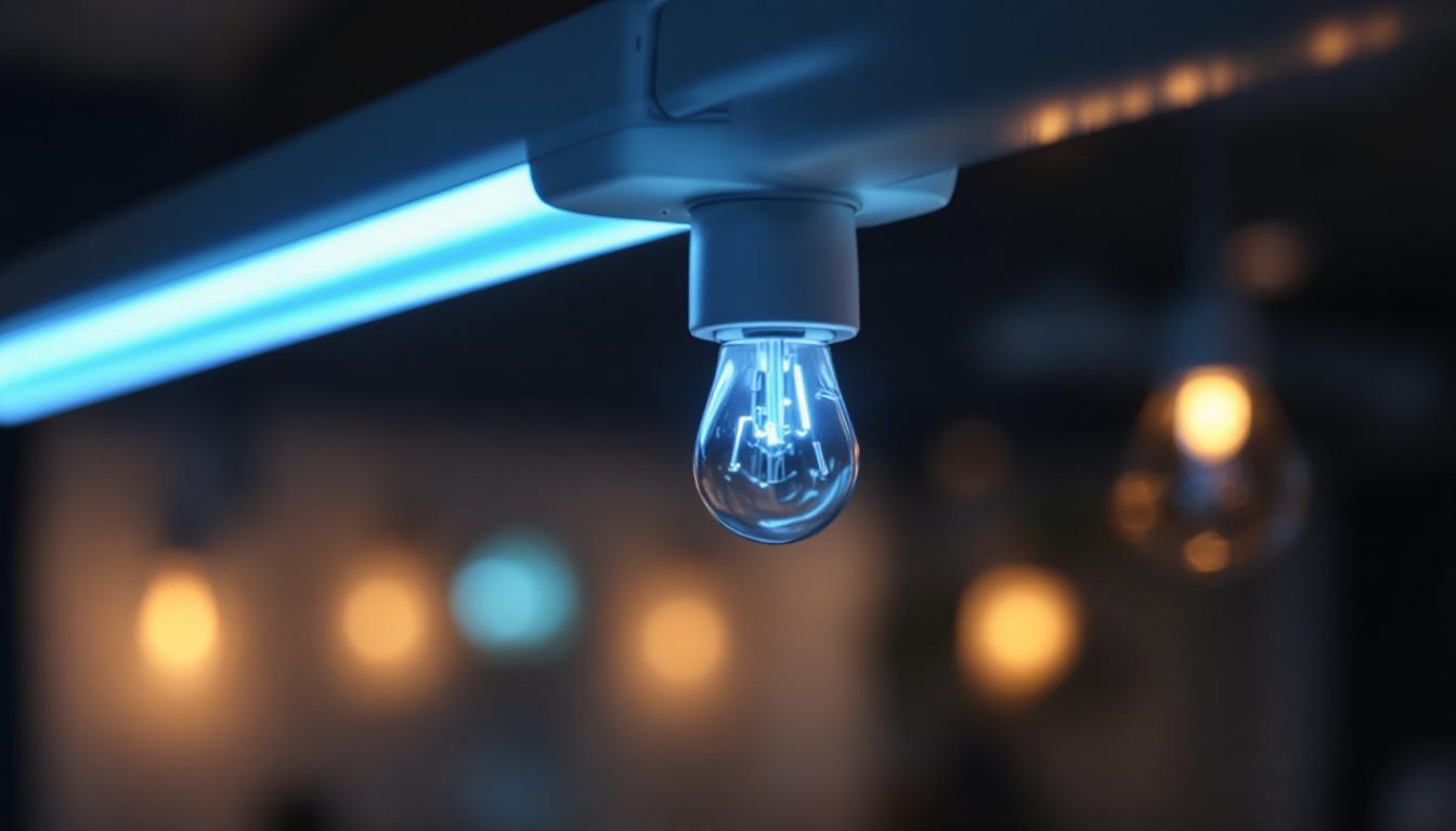 A photograph of a close-up of a t8 lamp socket installed in a modern lighting fixture