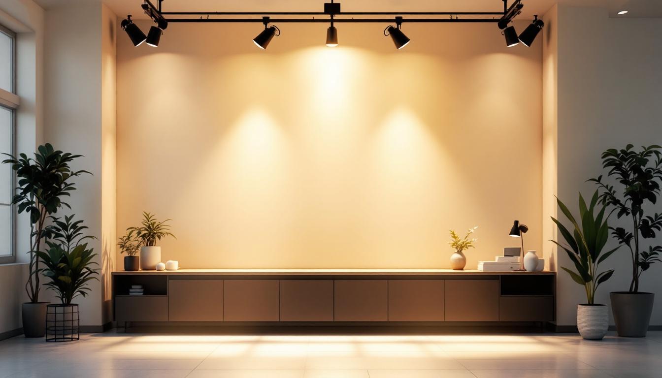 A photograph of a well-lit indoor space showcasing a three-lamp lighting system in action