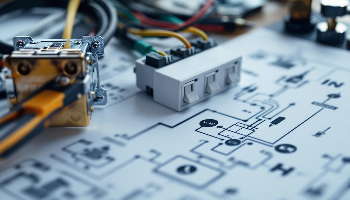 A photograph of a close-up of a three-way switch installation alongside a circuit diagram