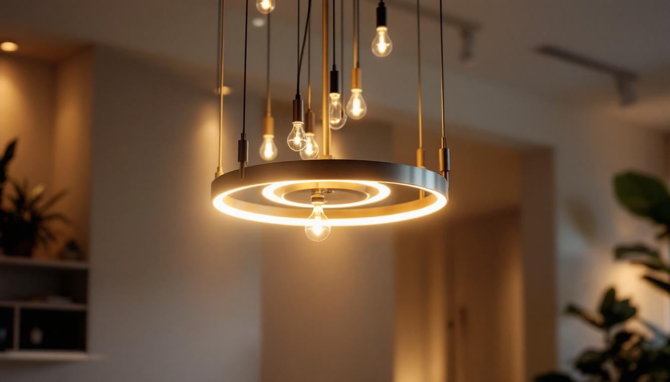 A photograph of a beautifully designed led chandelier in a modern interior setting