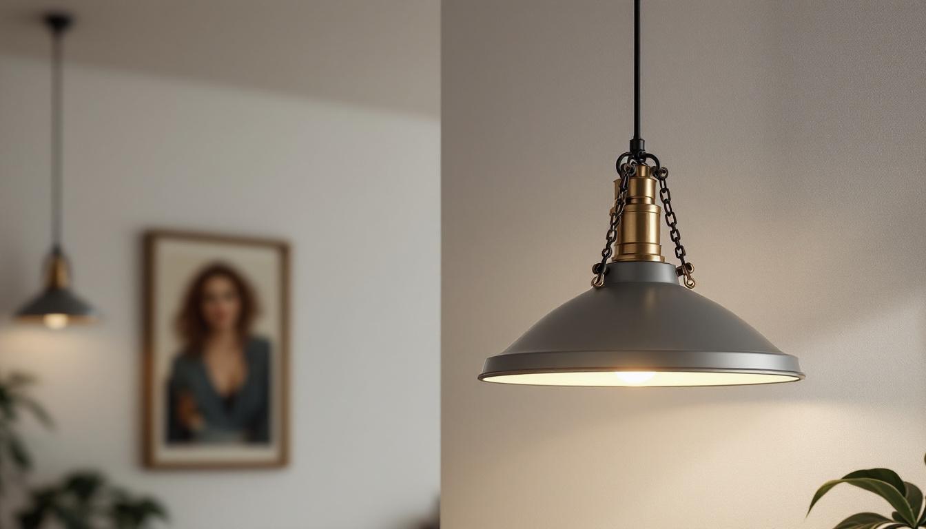 A photograph of a stylish pendant light installation featuring a secure mounting bracket