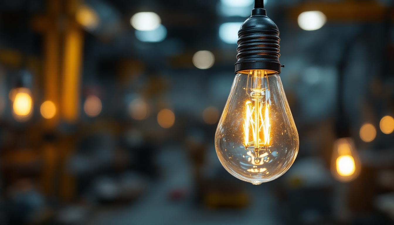 A photograph of a close-up of a lighting ballast bulb in an industrial setting