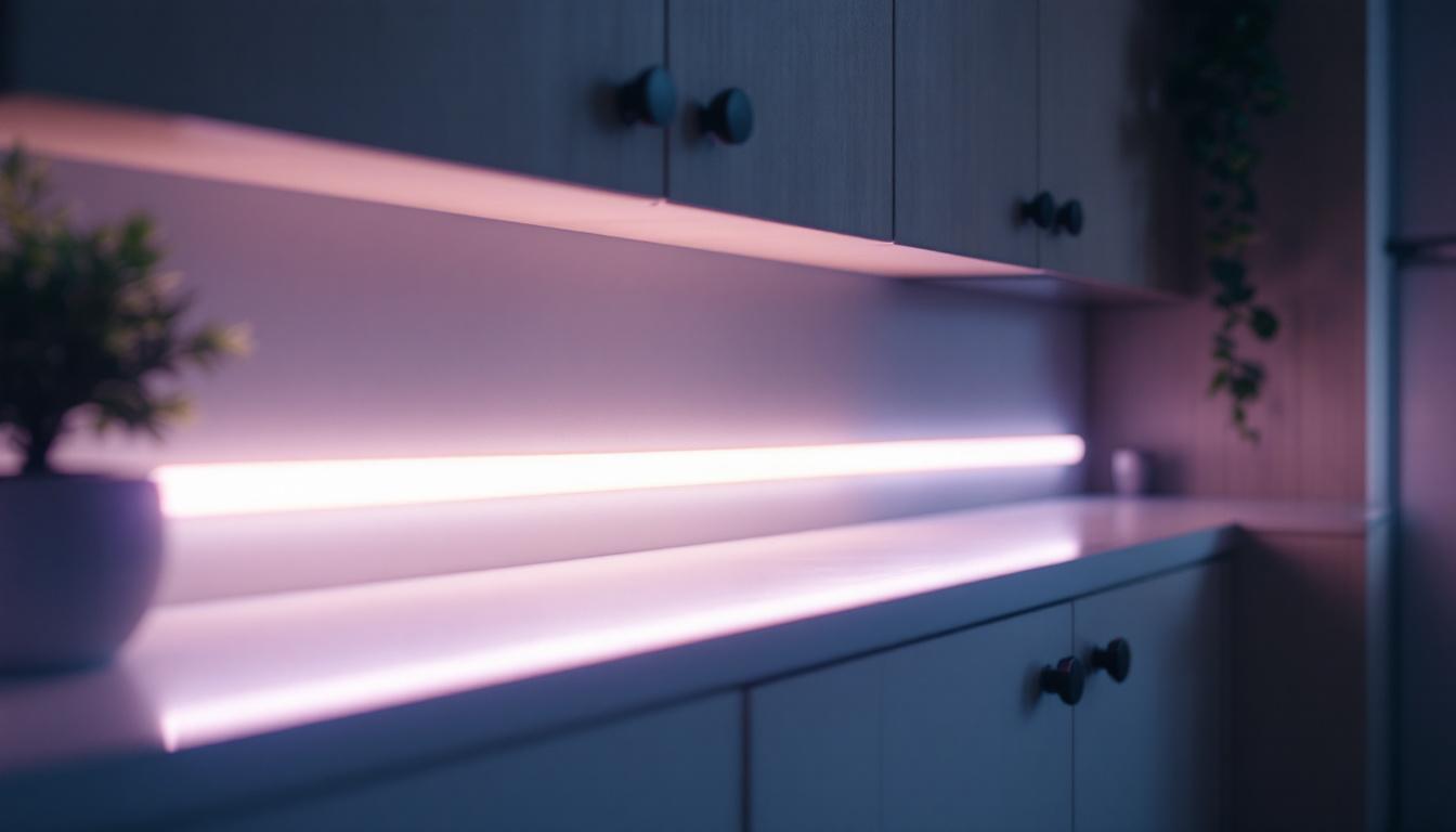 A photograph of a 2 ft led strip light installed in a modern interior setting