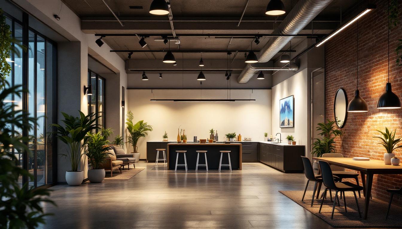 A photograph of a well-lit commercial space showcasing various lighting solutions
