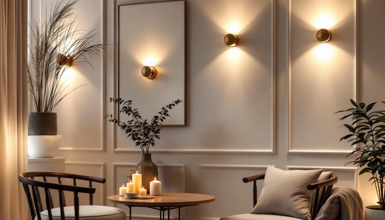 A photograph of a beautifully styled interior space featuring various sconce lights