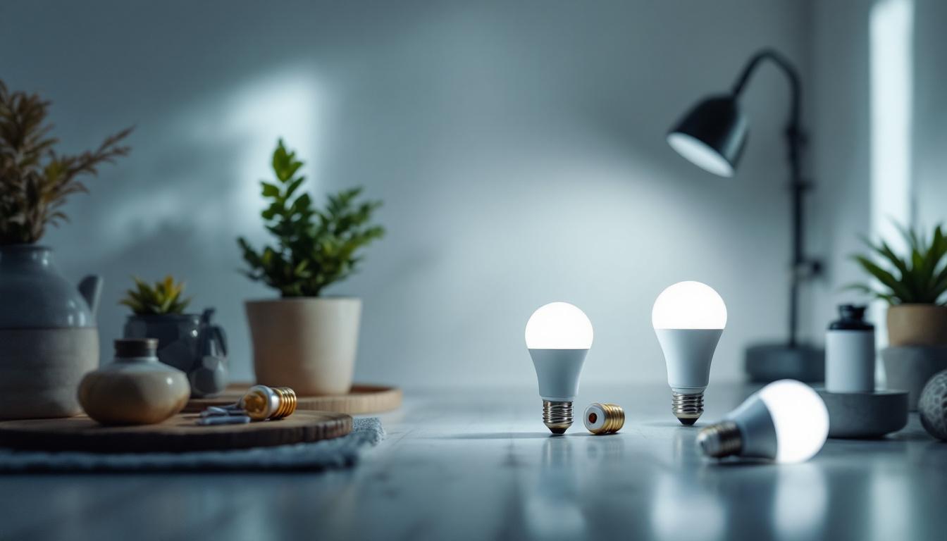 A photograph of a well-lit room showcasing various tospo light bulbs in use