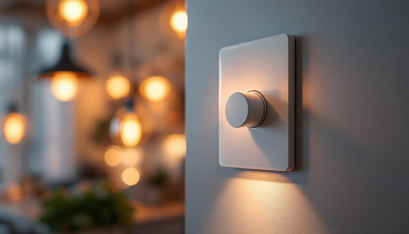 A photograph of a close-up of a 0-10 volt dimmer switch in action