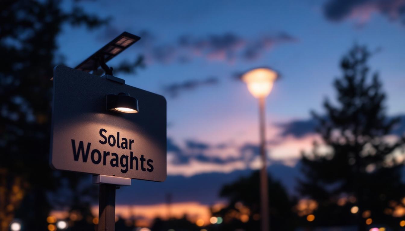 A photograph of a beautifully illuminated outdoor sign at dusk