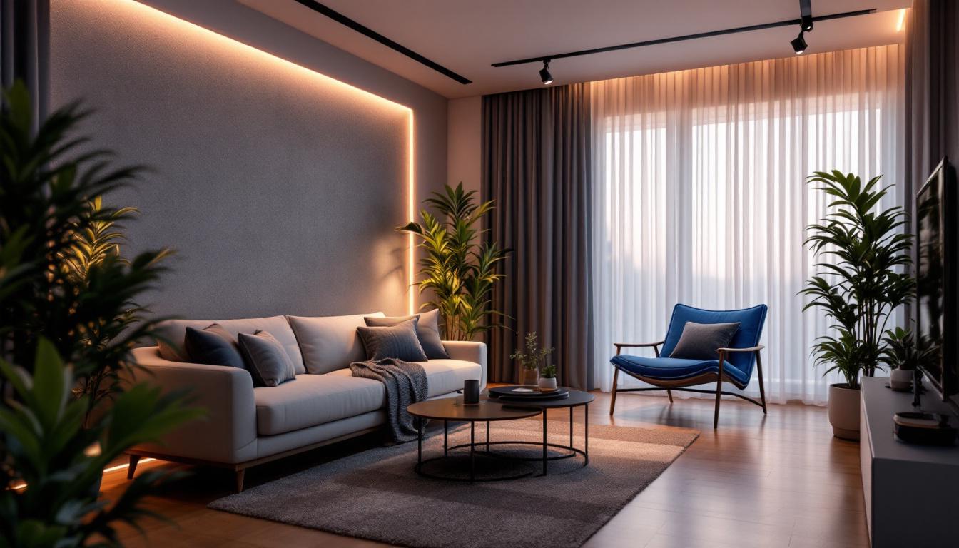 A photograph of a beautifully arranged led strip light installation in a stylish interior setting