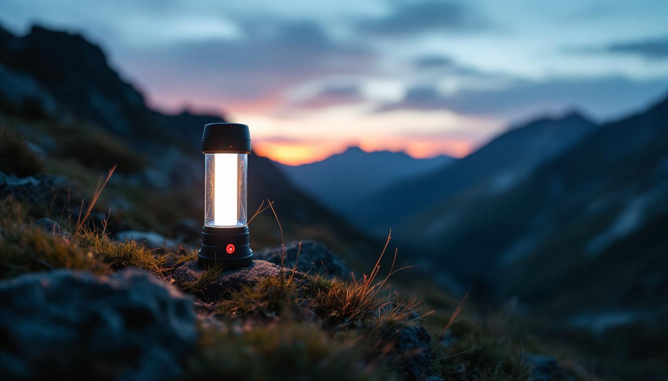 A photograph of a rab outdoor lighting product in use during a dynamic outdoor scene at dusk
