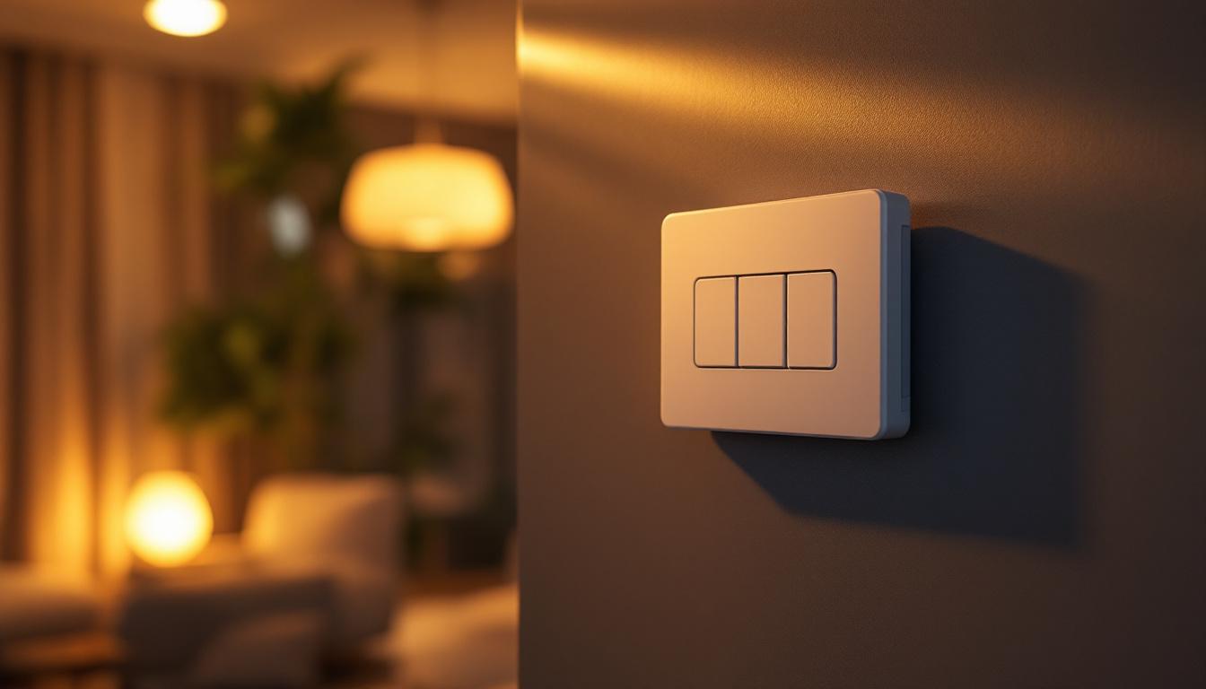 A photograph of a modern 3-way switch installation in a stylish interior setting