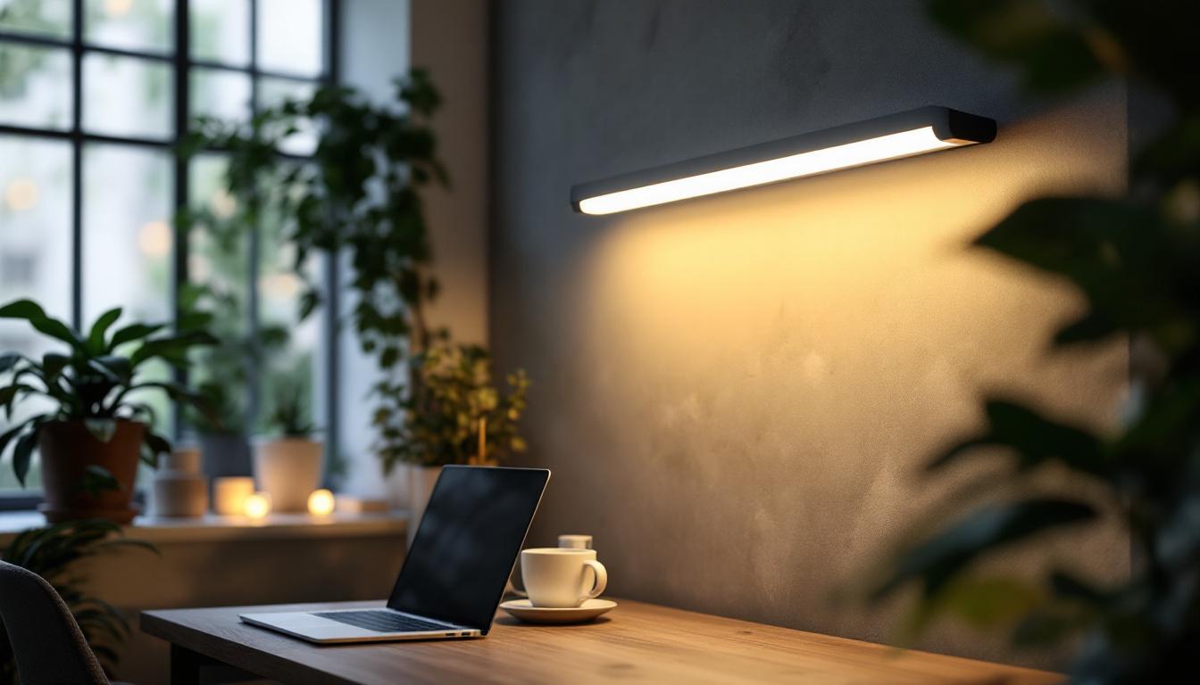 A photograph of a sleek 2 ft led tube light illuminating a modern