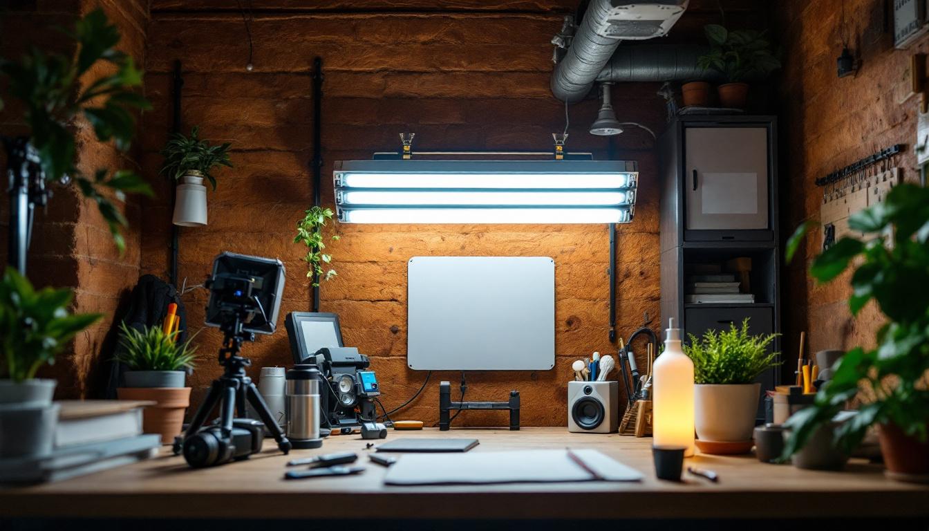 A photograph of a well-lit workspace featuring the philips f32t8/tl741 fluorescent tubes in use