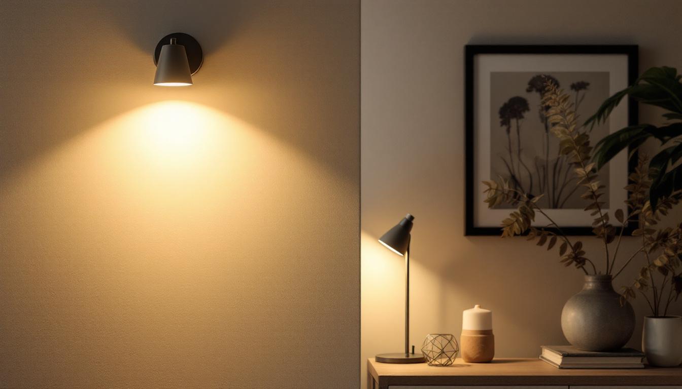 A photograph of a beautifully designed interior wall light fixture illuminating a cozy living space